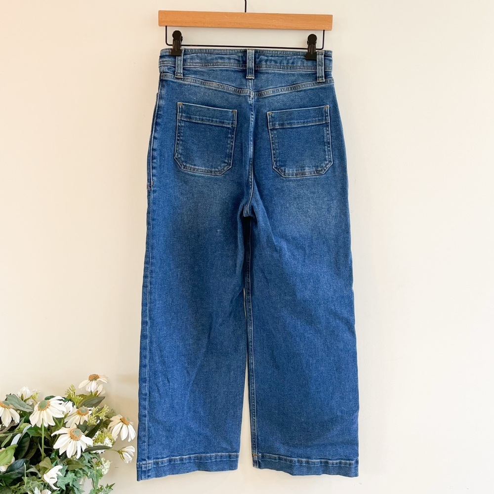 Boden High Rise Wide Leg Patch Pocket Ankle Jeans Size 4